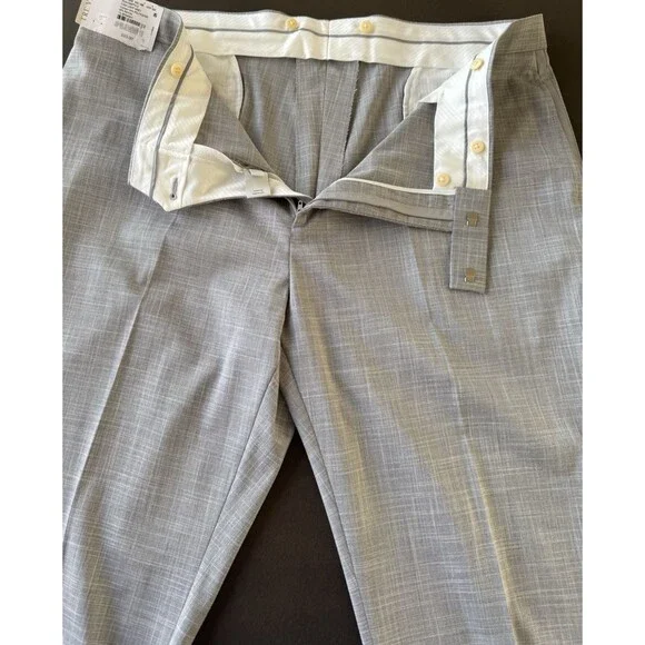 Tre Vero Modern Fit dress pants Flat Front Tuxedo Striped size 42L Gray Unhemmed